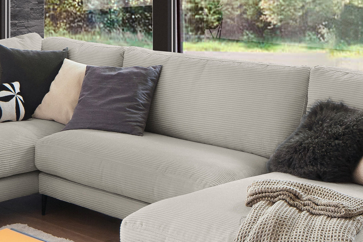 KAWOLA Sofa CARA Wohnlandschaft U-Form Cord steingrau