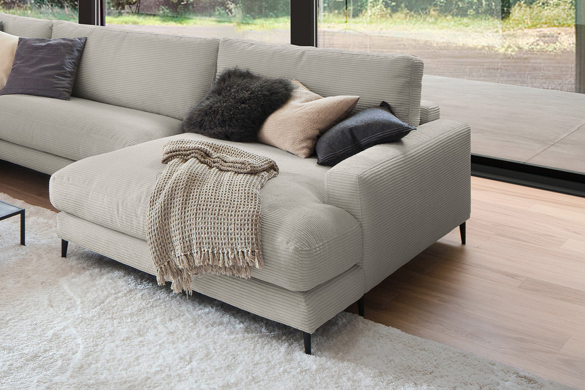 KAWOLA Sofa CARA Wohnlandschaft U-Form Cord steingrau