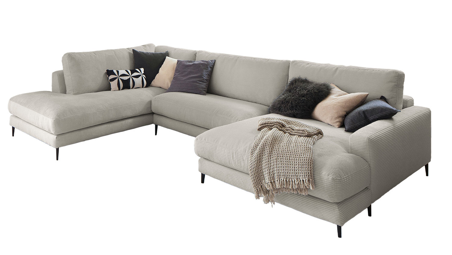KAWOLA Sofa CARA Wohnlandschaft U-Form Cord steingrau