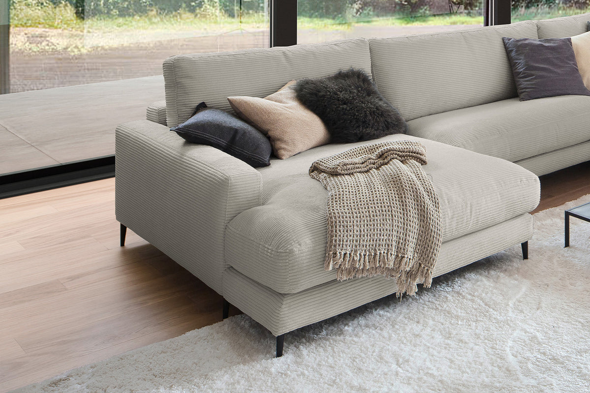 KAWOLA Sofa CARA Wohnlandschaft U-Form Cord steingrau