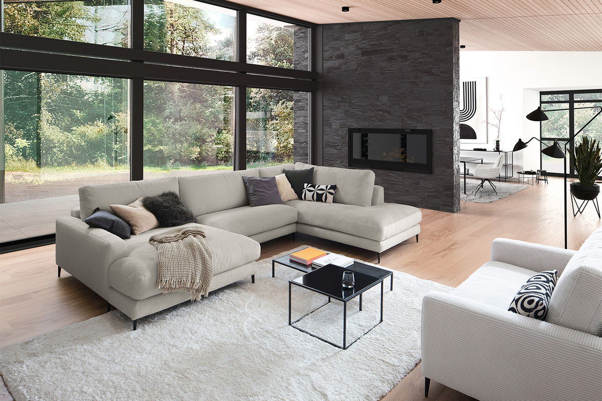 KAWOLA Sofa CARA Wohnlandschaft U-Form Cord steingrau, Links