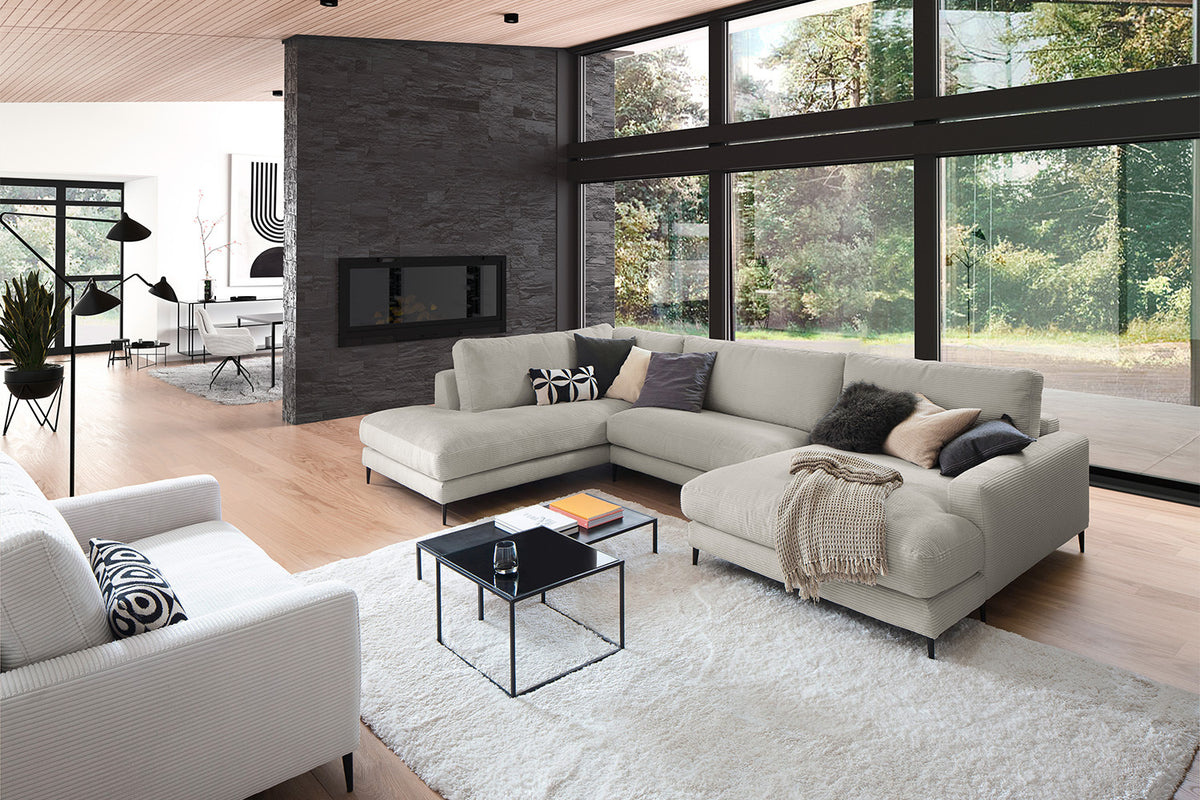 KAWOLA Sofa CARA Wohnlandschaft U-Form Cord steingrau, Rechts
