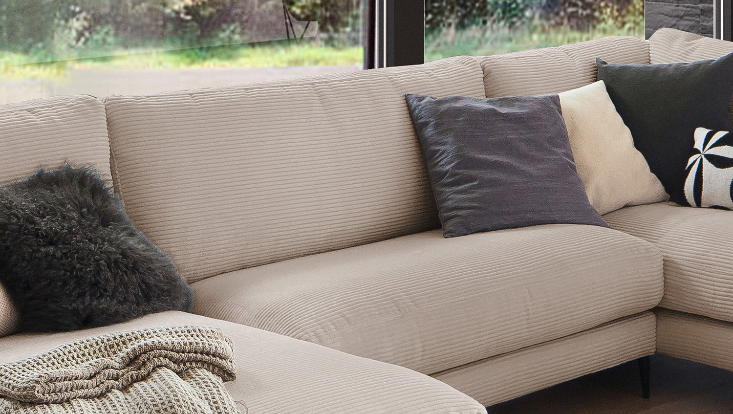 KAWOLA Sofa CARA Wohnlandschaft U-Form Cord taupe