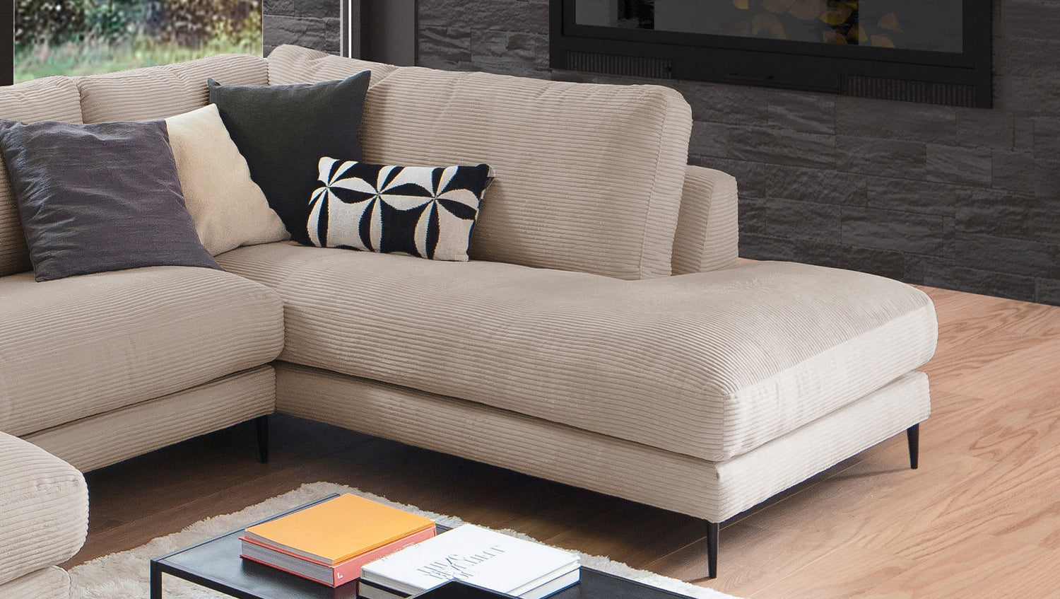 KAWOLA Sofa CARA Wohnlandschaft U-Form Cord taupe