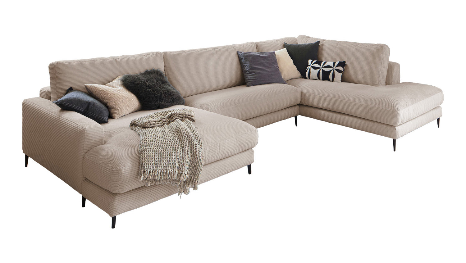 KAWOLA Sofa CARA Wohnlandschaft U-Form Cord taupe