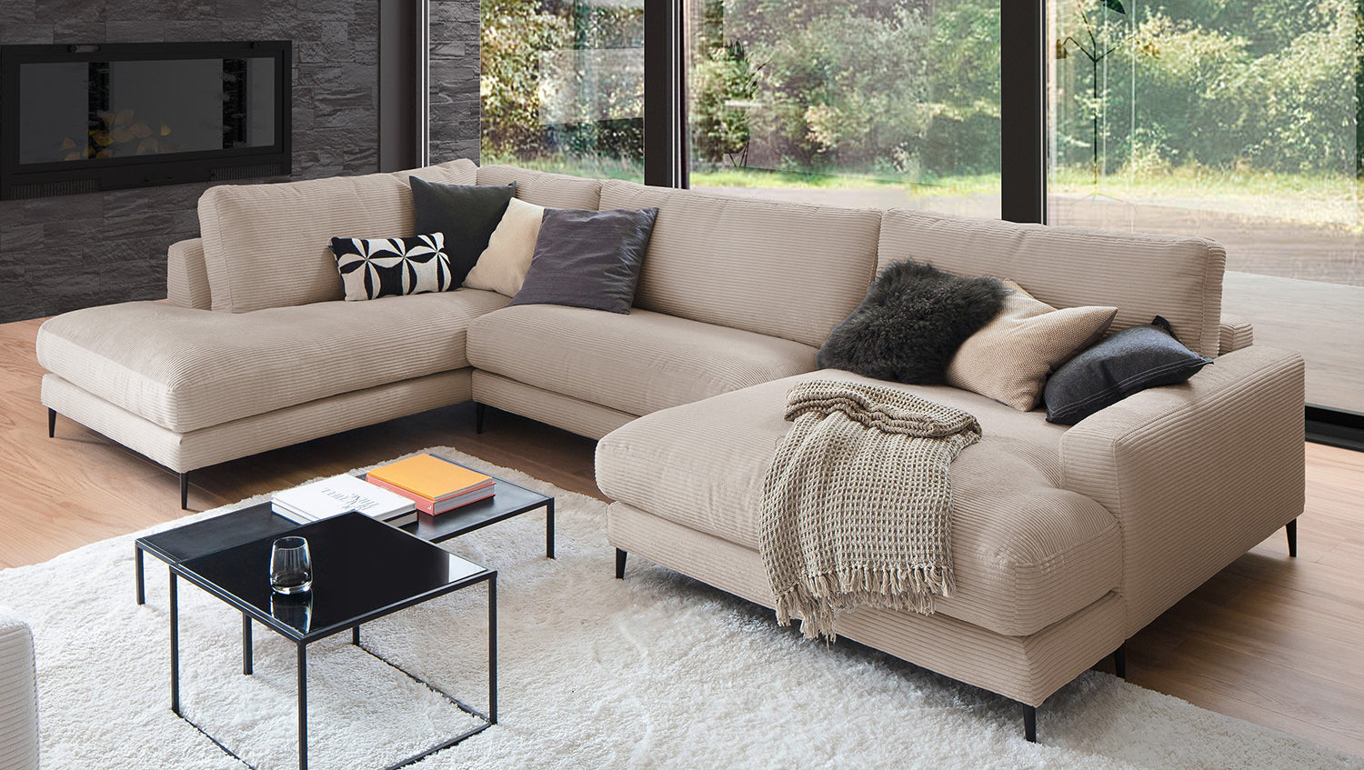 KAWOLA Sofa CARA Wohnlandschaft U-Form Cord taupe