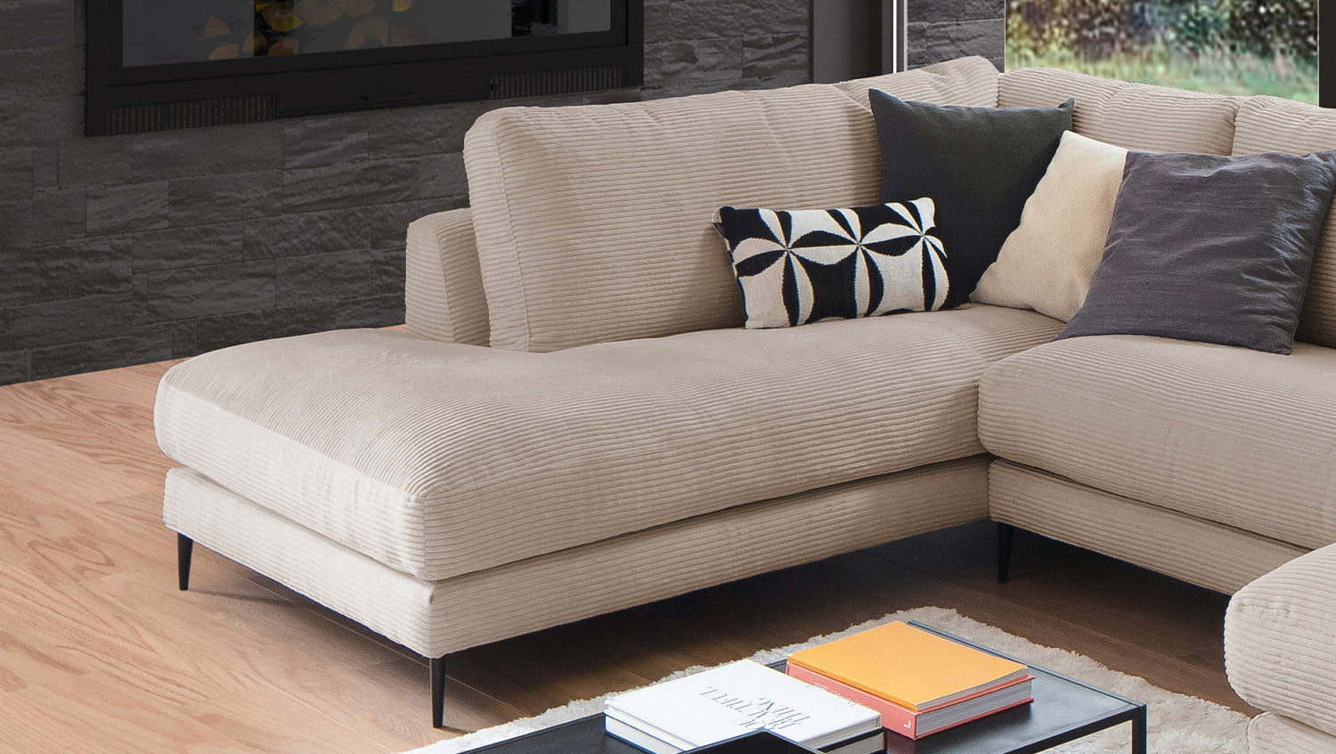 KAWOLA Sofa CARA Wohnlandschaft U-Form Cord taupe