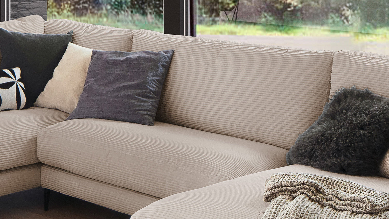KAWOLA Sofa CARA Wohnlandschaft U-Form Cord taupe