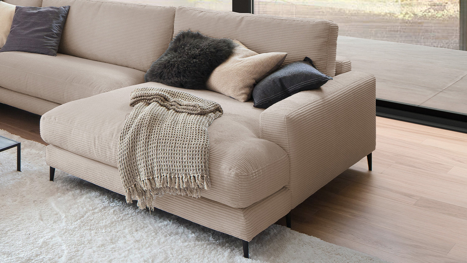 KAWOLA Sofa CARA Wohnlandschaft U-Form Cord taupe