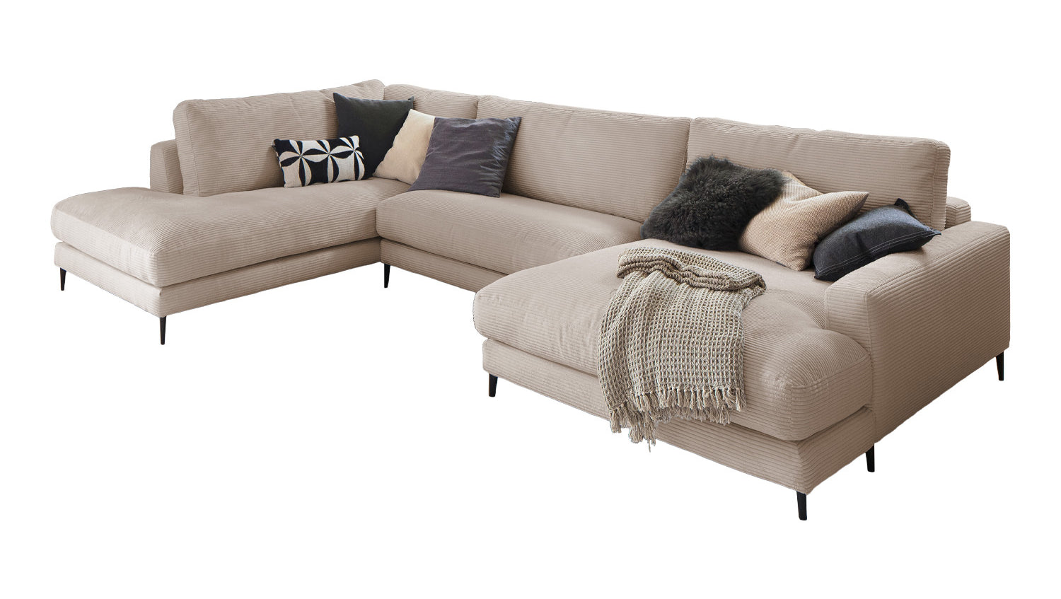 KAWOLA Sofa CARA Wohnlandschaft U-Form Cord taupe
