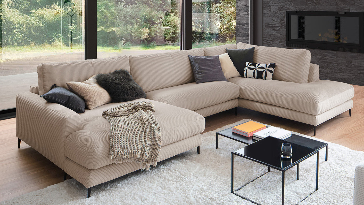 KAWOLA Sofa CARA Wohnlandschaft U-Form Cord taupe