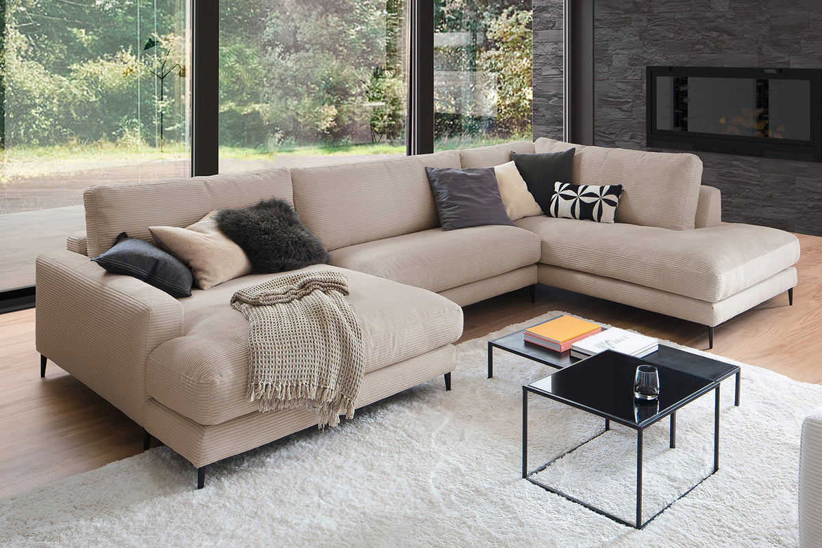 KAWOLA Sofa CARA Wohnlandschaft U-Form Cord taupe