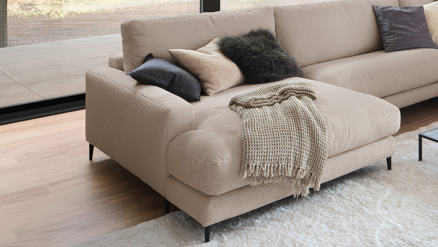 KAWOLA Sofa CARA Wohnlandschaft U-Form Cord taupe