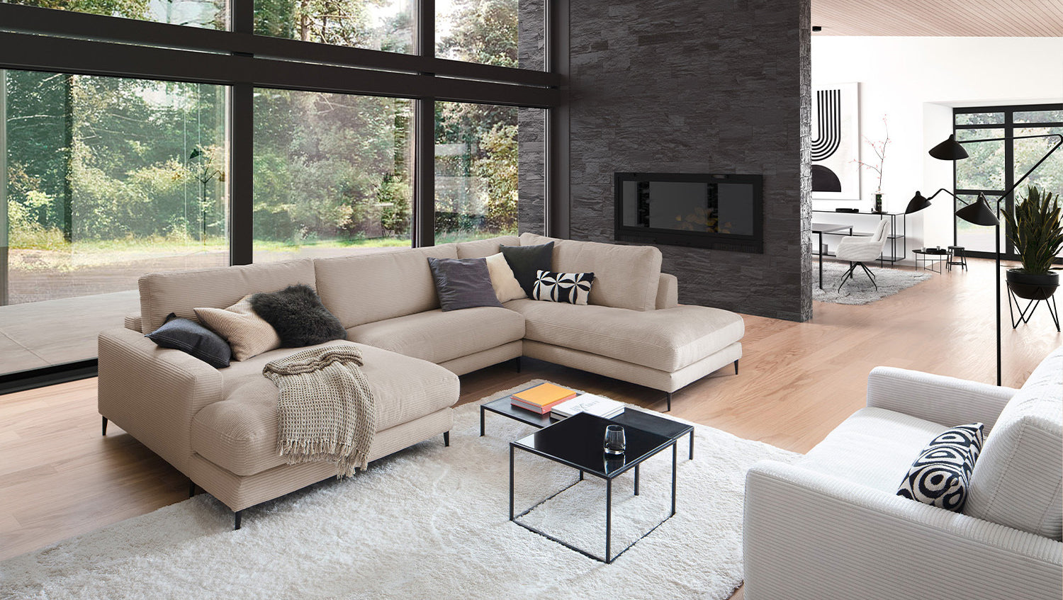 KAWOLA Sofa CARA Wohnlandschaft U-Form Cord taupe, Links