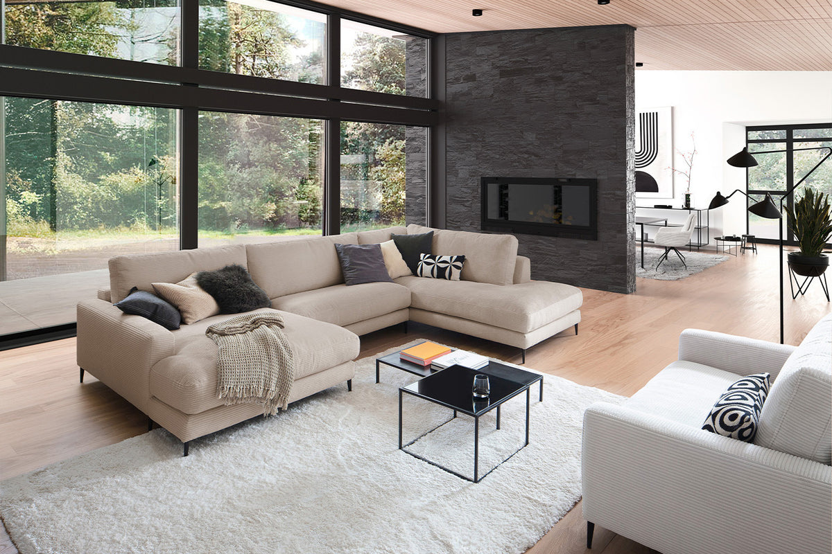 KAWOLA Sofa CARA Wohnlandschaft U-Form Cord taupe, Links