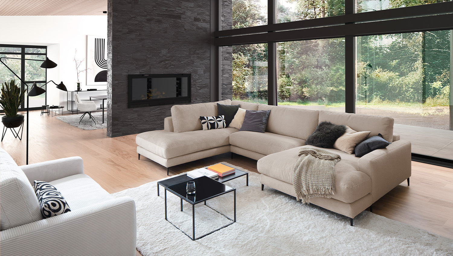 KAWOLA Sofa CARA Wohnlandschaft U-Form Cord taupe, Rechts