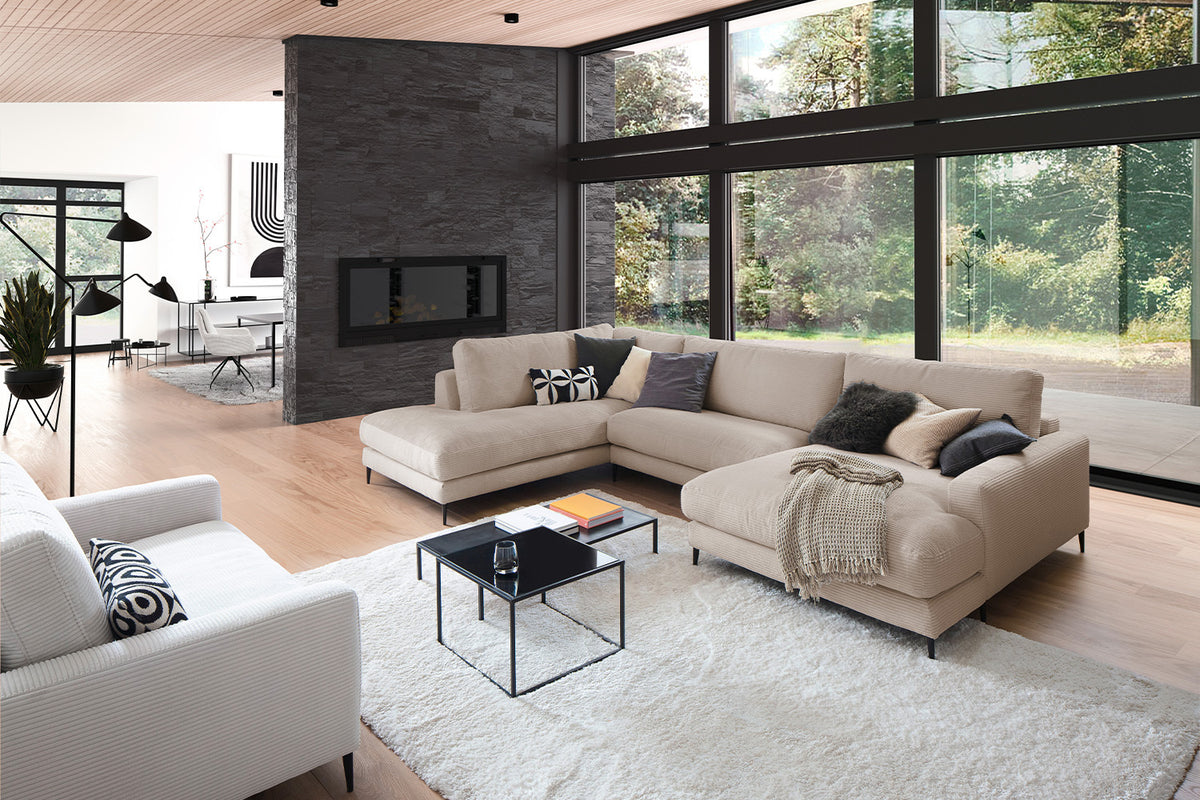 KAWOLA Sofa CARA Wohnlandschaft U-Form Cord taupe, Rechts