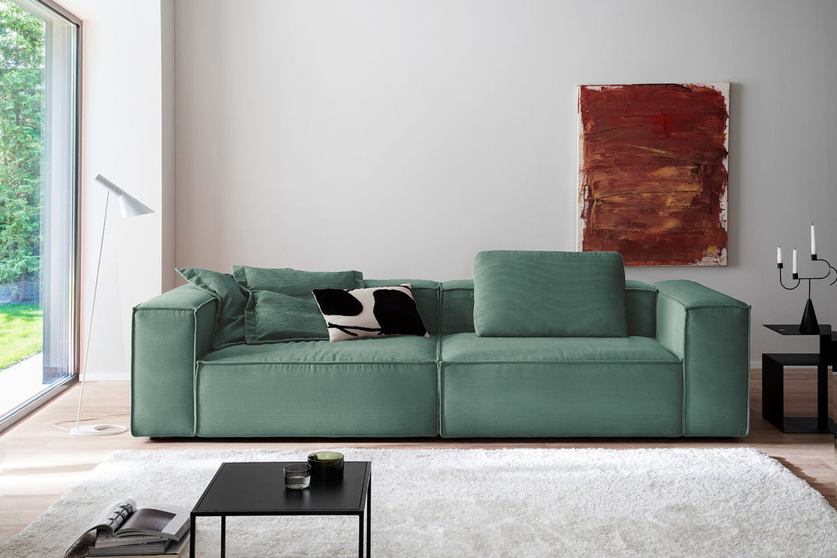 KAWOLA Sofa CARMO 3-Sitzer Feincord grün