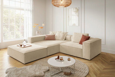 KAWOLA Sofa CARMO Ecksofa Stoff beige, Links, Mit Fußhocker