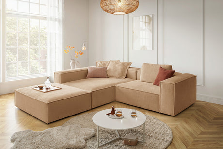 KAWOLA Sofa CARMO Ecksofa Stoff creme, Links, Mit Fußhocker