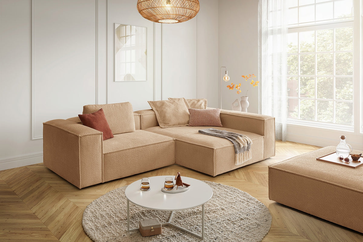 KAWOLA Sofa CARMO Ecksofa Stoff creme, Rechts, Ohne Zusatzausstattung