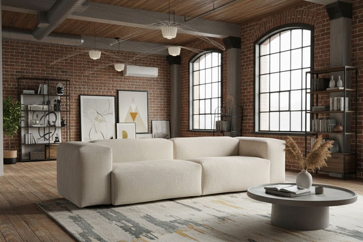 KAWOLA Sofa CELESTE 4-Sitzer Cord cremeweiß
