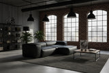 KAWOLA Sofa CELESTE 4-Sitzer mit Hocker Lederfaserstoff schwarz