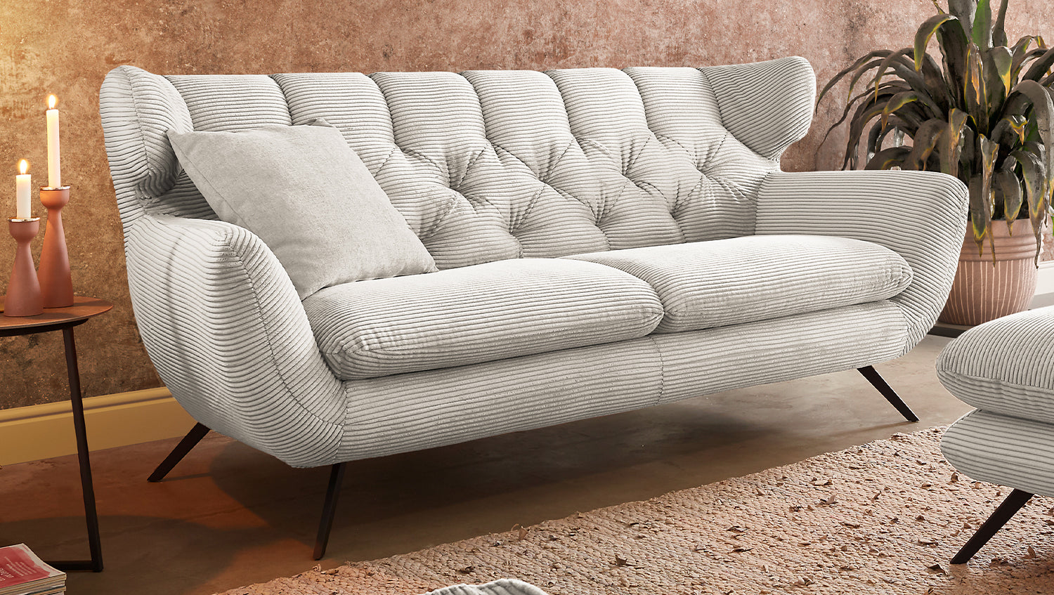 KAWOLA Sofa CHARME Cord cremeweiß, 2.5-Sitzer