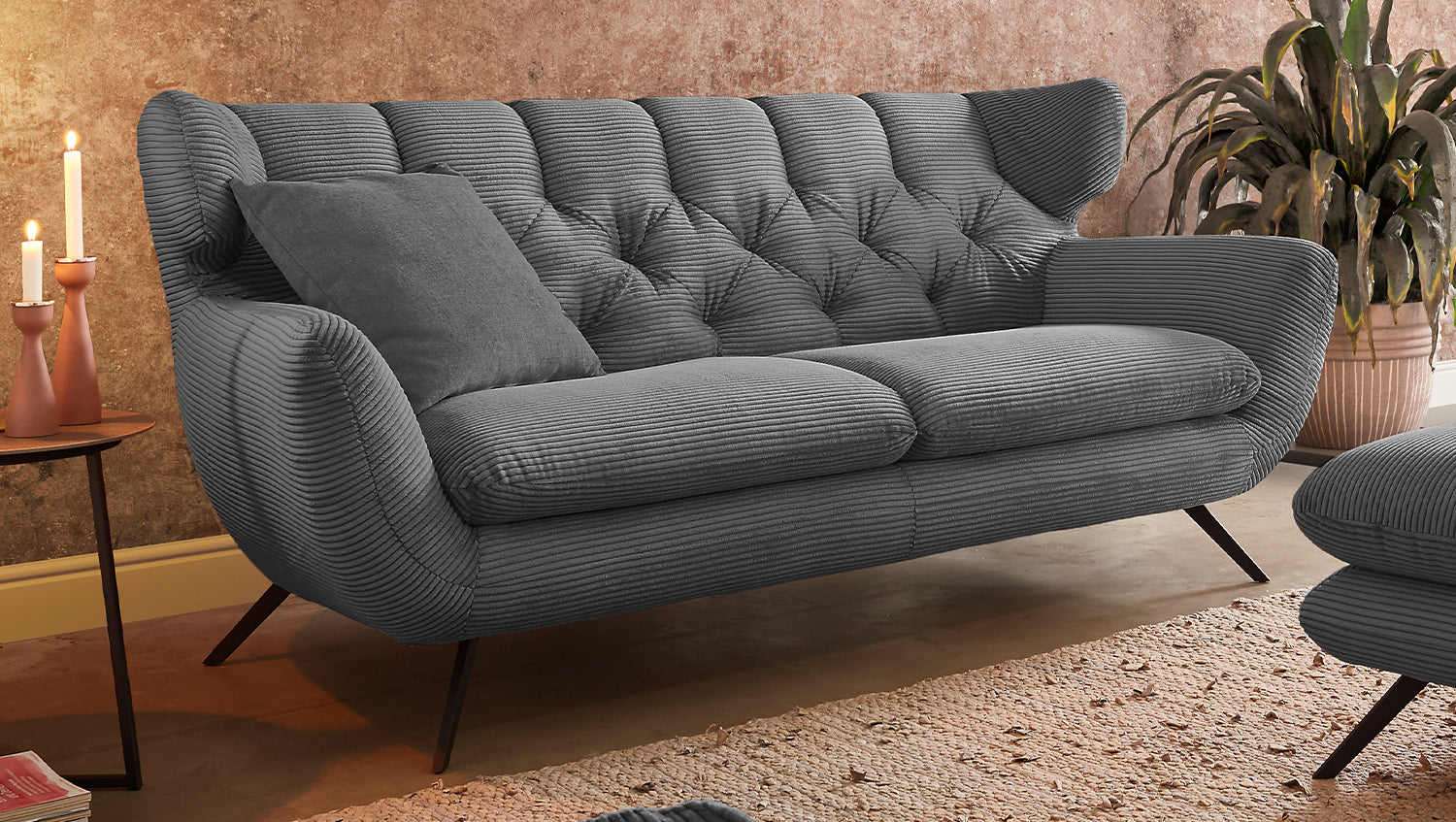 KAWOLA Sofa CHARME Cord grau, 3-Sitzer