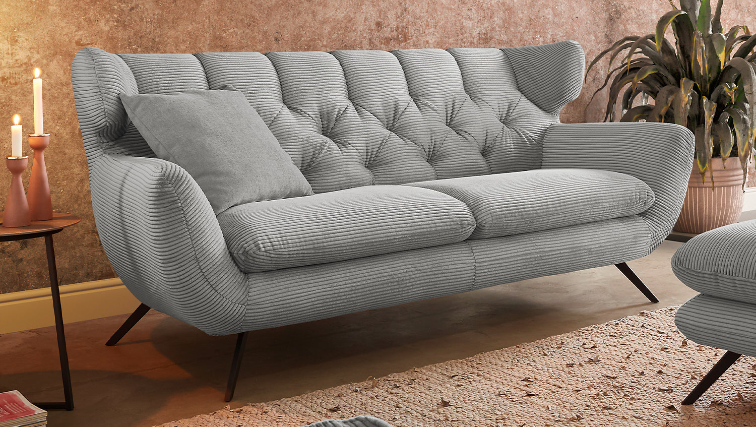 KAWOLA Sofa CHARME Cord hellgrau, 2-Sitzer