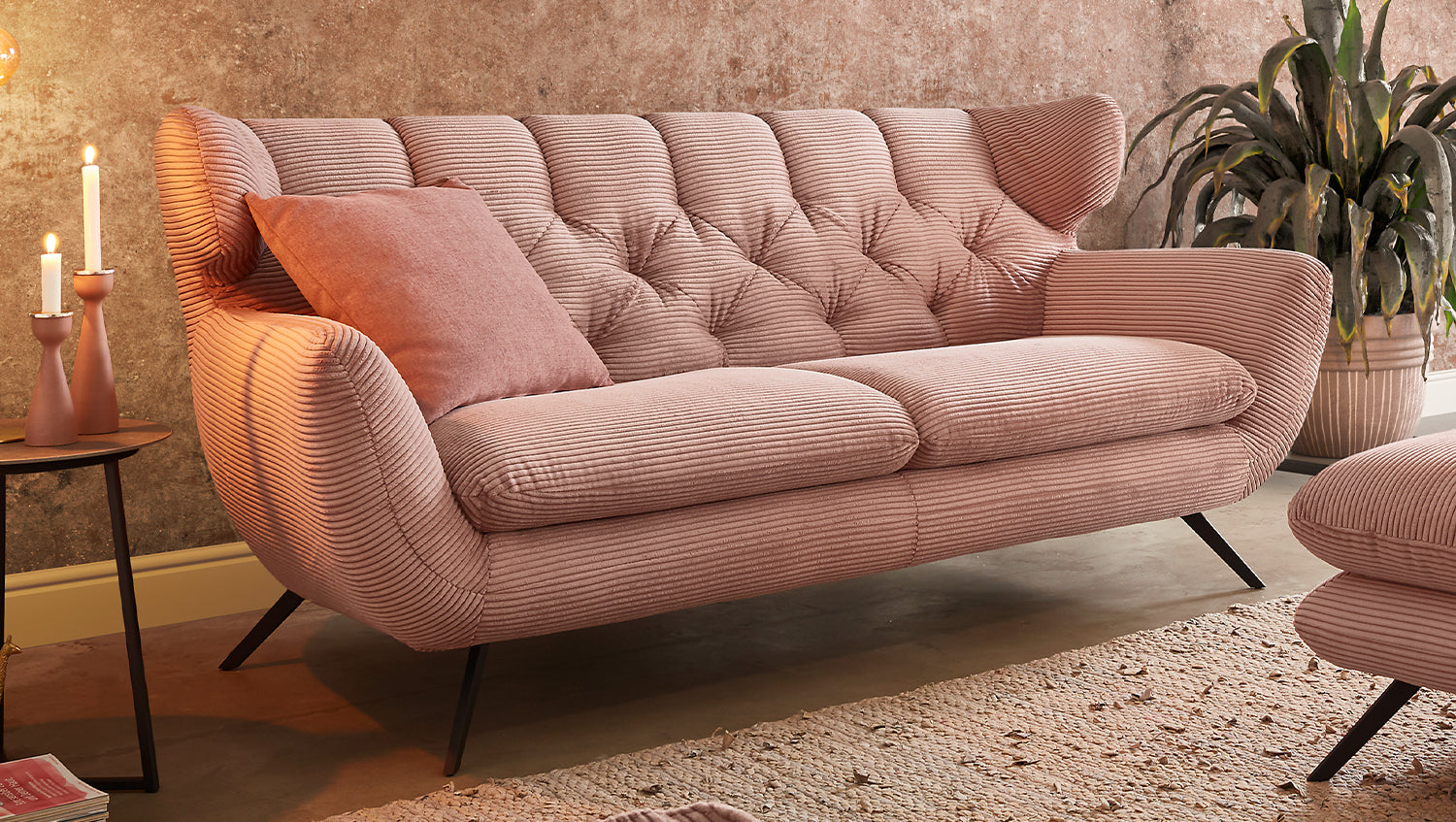 KAWOLA Sofa CHARME Cord rosa, 2-Sitzer