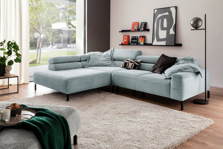 KAWOLA Sofa DELIA Ecksofa Cord hellblau, 276 x 219, Links, Ohne Komfortfunktion