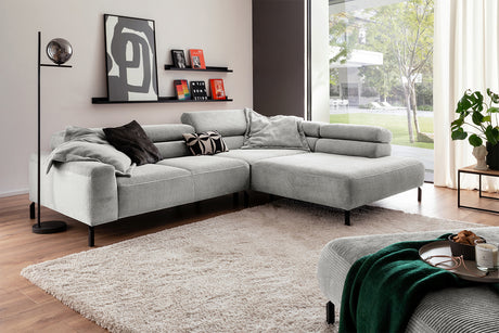 KAWOLA Sofa DELIA Ecksofa Cord hellgrau, 276 x 219, Rechts, Relaxfunktion