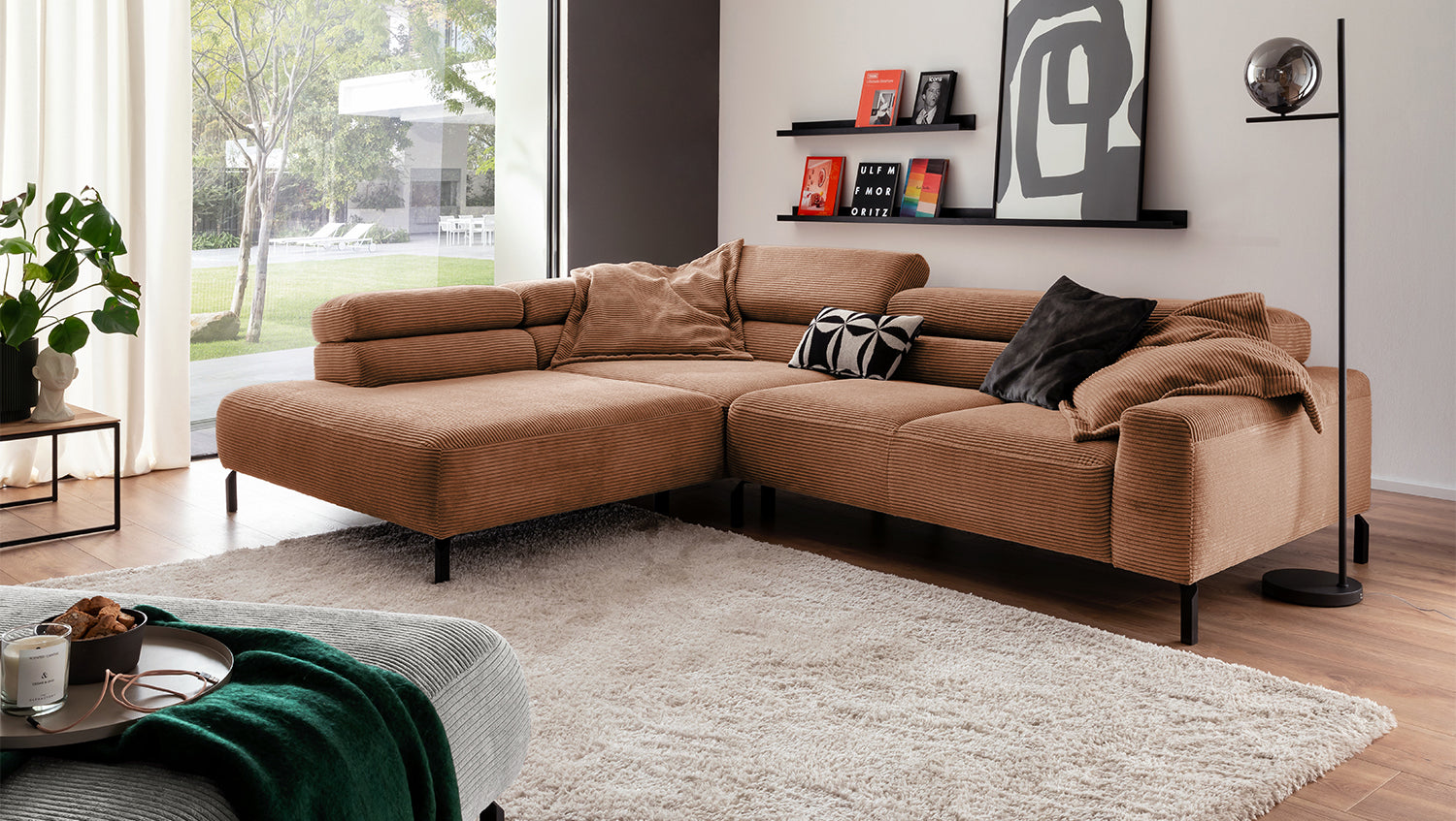 KAWOLA Sofa DELIA Ecksofa Cord rost, 312 x 219, Links, Ohne Komfortfunktion