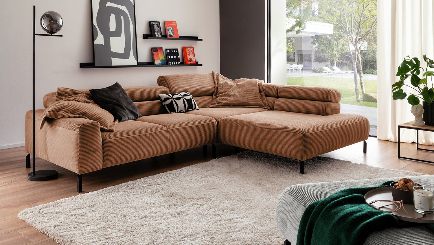 KAWOLA Sofa DELIA Ecksofa Cord rost, 312 x 219, Rechts, Ohne Komfortfunktion