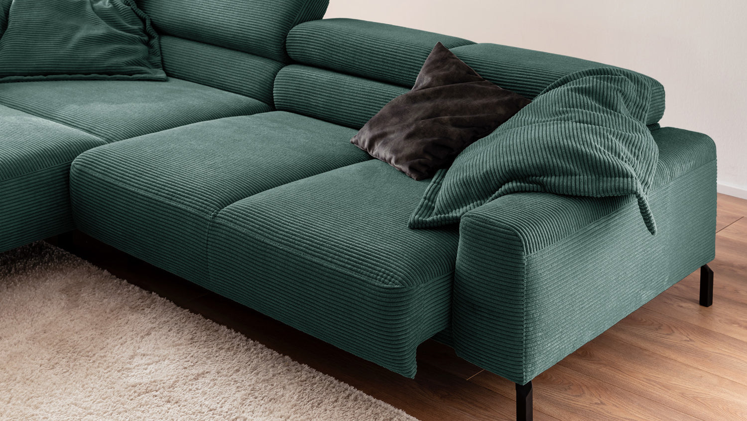 KAWOLA Sofa DELIA Ecksofa Cord smaragd