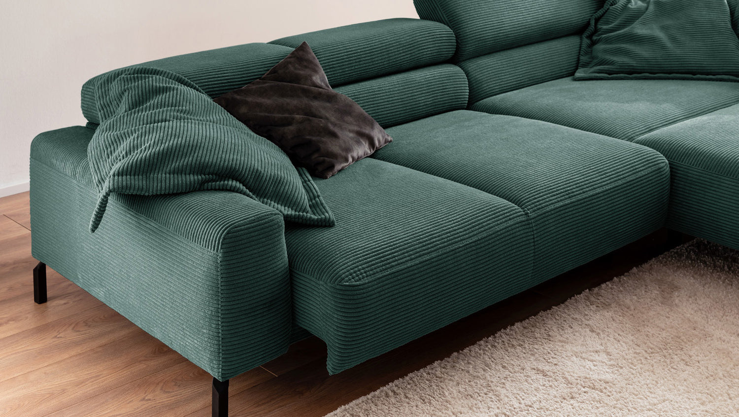 KAWOLA Sofa DELIA Ecksofa Cord smaragd