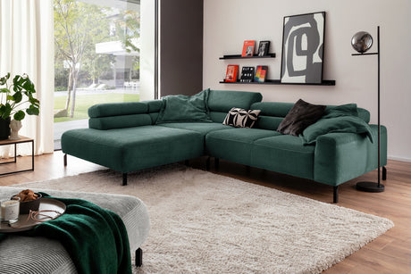 KAWOLA Sofa DELIA Ecksofa Cord smaragd, 312 x 219, Links, Ohne Komfortfunktion