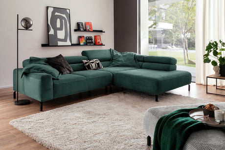 KAWOLA Sofa DELIA Ecksofa Cord smaragd, 312 x 219, Rechts, Ohne Komfortfunktion