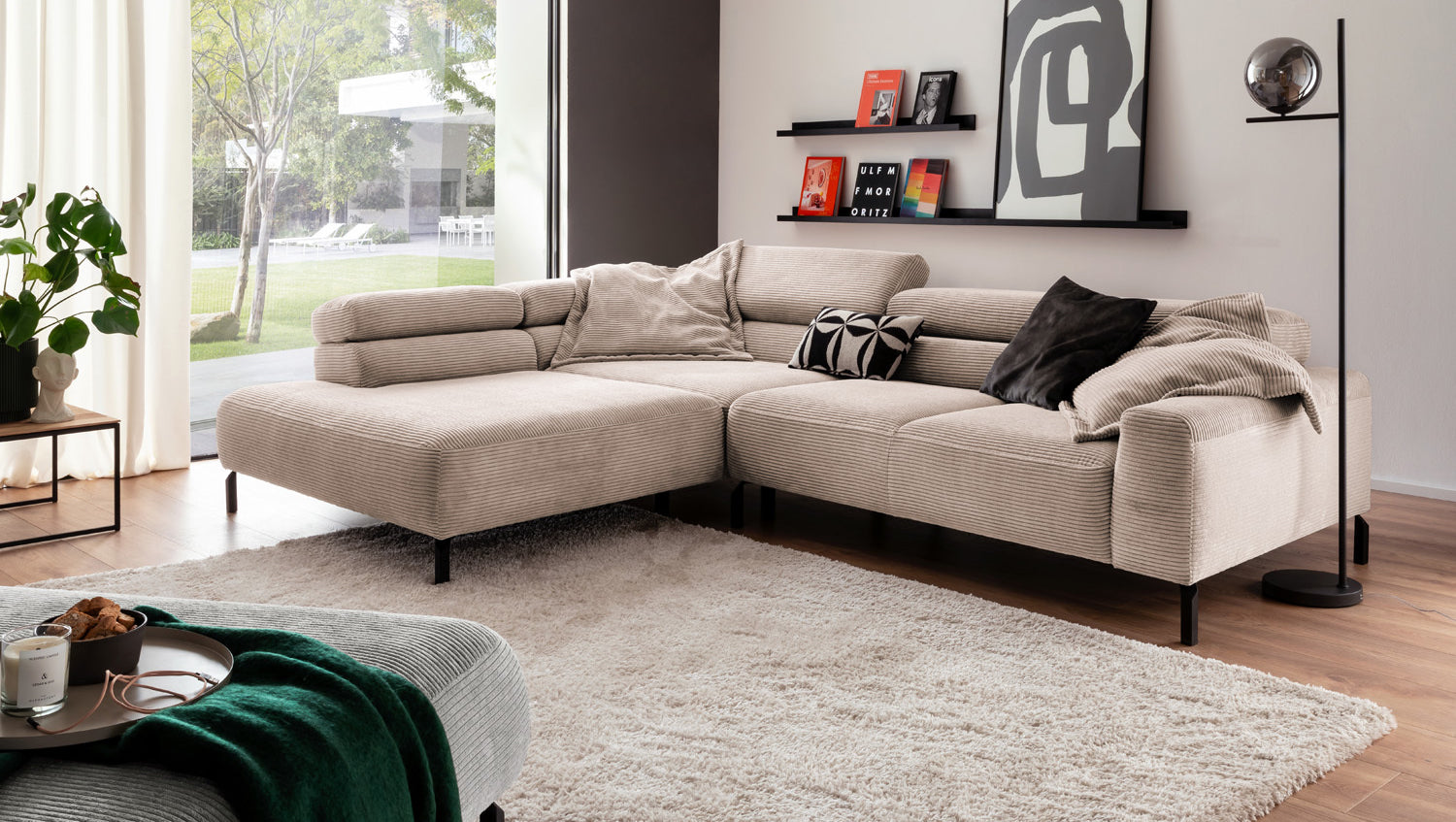 KAWOLA Sofa DELIA Ecksofa Cord taupe, 276 x 219, Links, Ohne Komfortfunktion