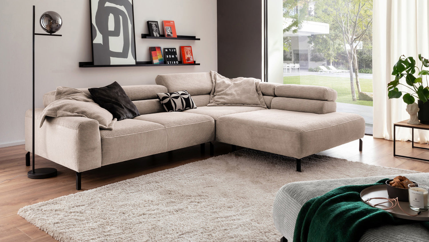 KAWOLA Sofa DELIA Ecksofa Cord taupe, 276 x 219, Rechts, Ohne Komfortfunktion