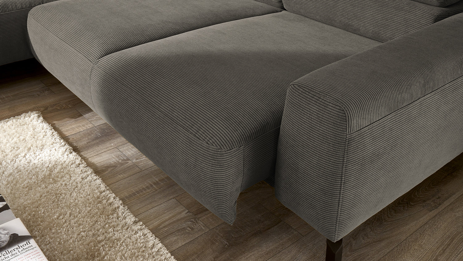 KAWOLA Sofa DELIA Ecksofa Feincord anthrazit