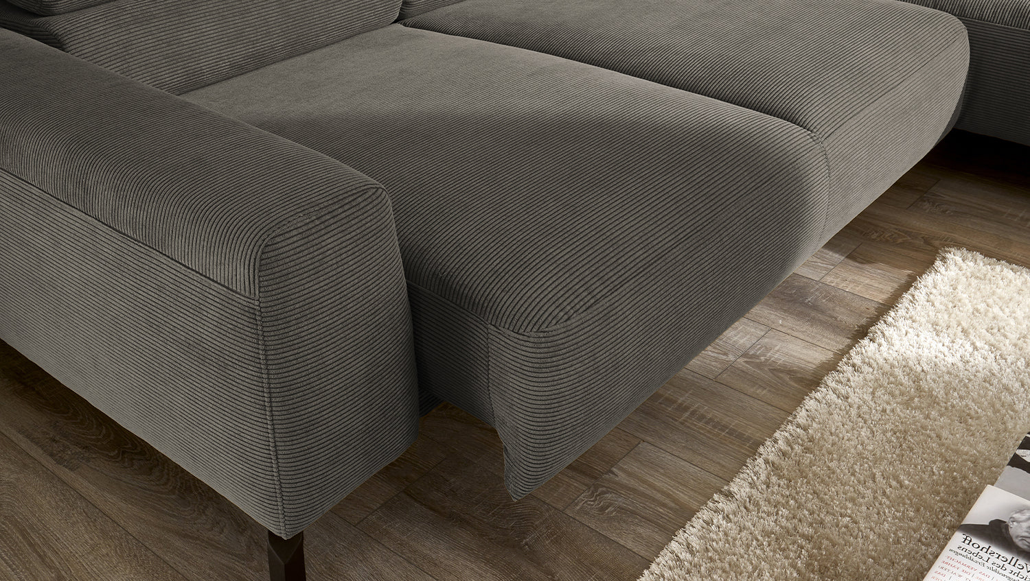 KAWOLA Sofa DELIA Ecksofa Feincord anthrazit