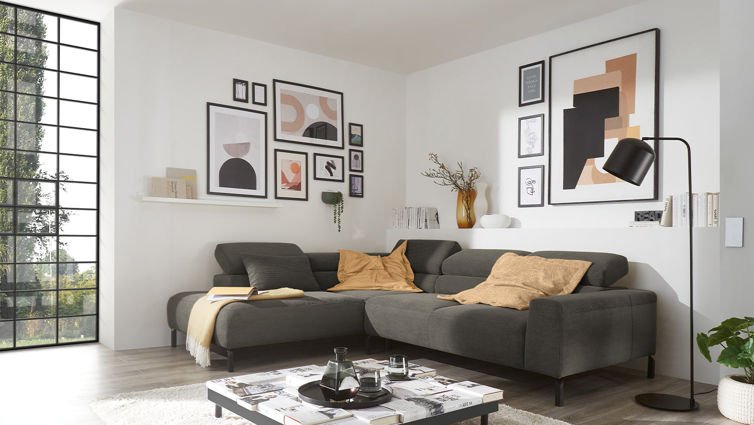 KAWOLA Sofa DELIA Ecksofa Feincord anthrazit, Links, Relaxfunktion
