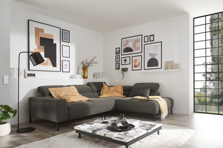 KAWOLA Sofa DELIA Ecksofa Feincord anthrazit, Rechts, Ohne Komfortfunktion