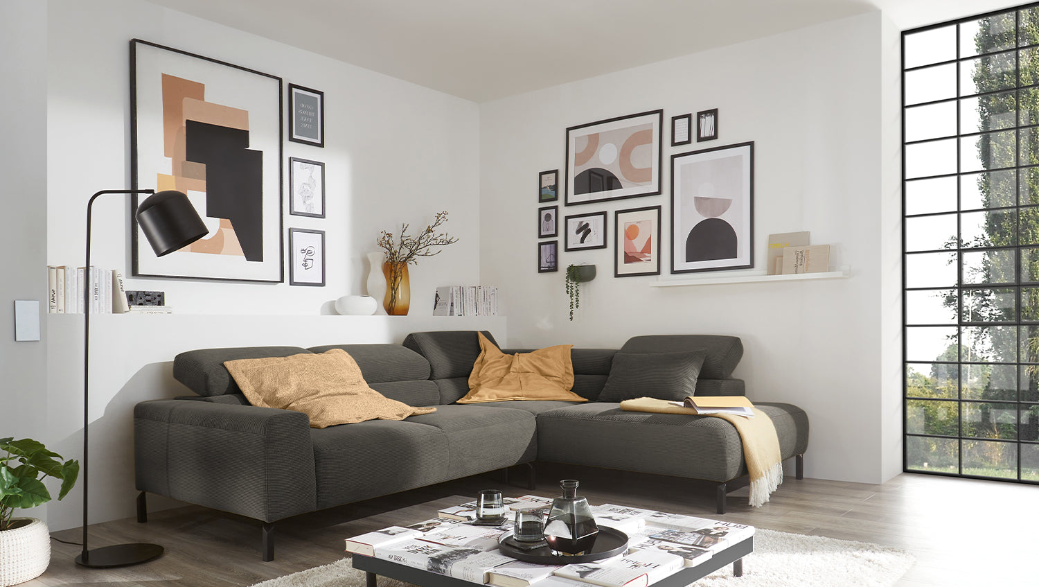 KAWOLA Sofa DELIA Ecksofa Feincord anthrazit, Rechts, Relaxfunktion
