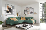 KAWOLA Sofa DELIA Ecksofa Feincord grün, Rechts, Ohne Komfortfunktion