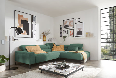KAWOLA Sofa DELIA Ecksofa Feincord grün, Rechts, Ohne Komfortfunktion