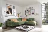 KAWOLA Sofa DELIA Ecksofa Feincord olivgrün, Rechts, Ohne Komfortfunktion