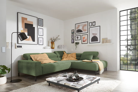 KAWOLA Sofa DELIA Ecksofa Feincord olivgrün, Rechts, Ohne Komfortfunktion